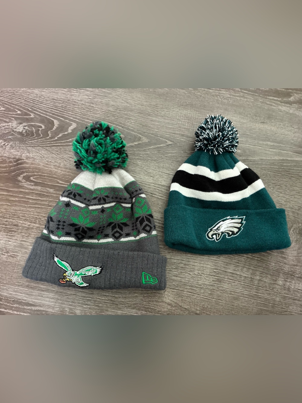 NFL Philadelphia Eagles Football New Era Pom Winter Beanie Hat Bundle 2